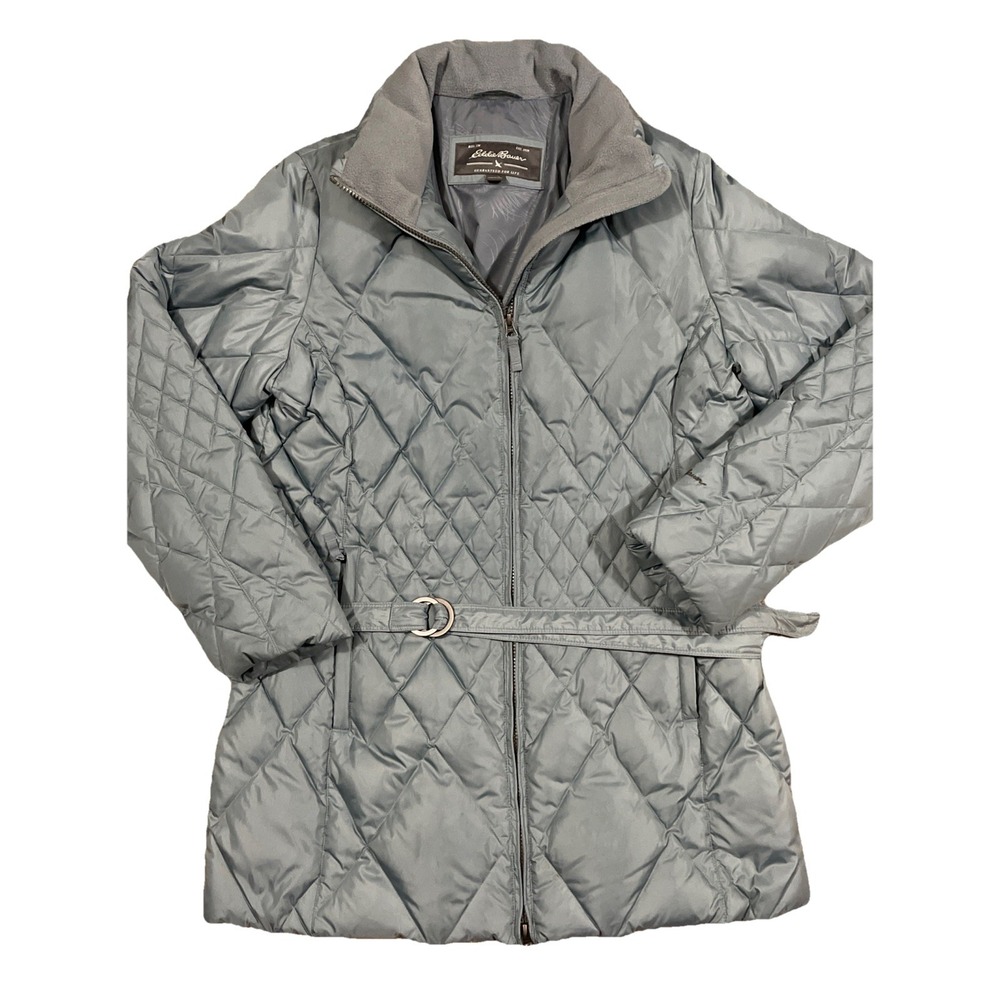 Eddie Bauer Hoodless Down Puffer Jacket Women Size Large Light Blue Full Zip